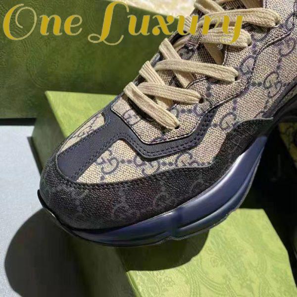 Replica Gucci Unisex GG Rhyton Sneaker Beige Blue GG Supreme Canvas 5 Cm Heel 10