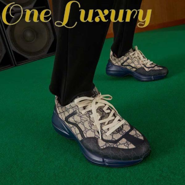 Replica Gucci Unisex GG Rhyton Sneaker Beige Blue GG Supreme Canvas 5 Cm Heel 12