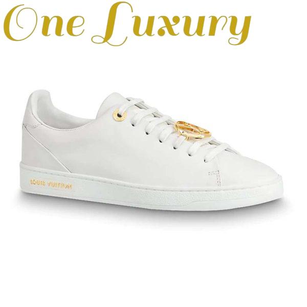 Replica Louis Vuitton LV Women Frontrow Sneaker Gold-Tone LV Circle in White Calf Leather and Rubber