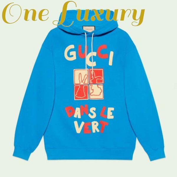 Replica Gucci Men GG Cotton Jersey Sweatshirt Turquoise Felted Cotton Jersey Long Sleeves 2