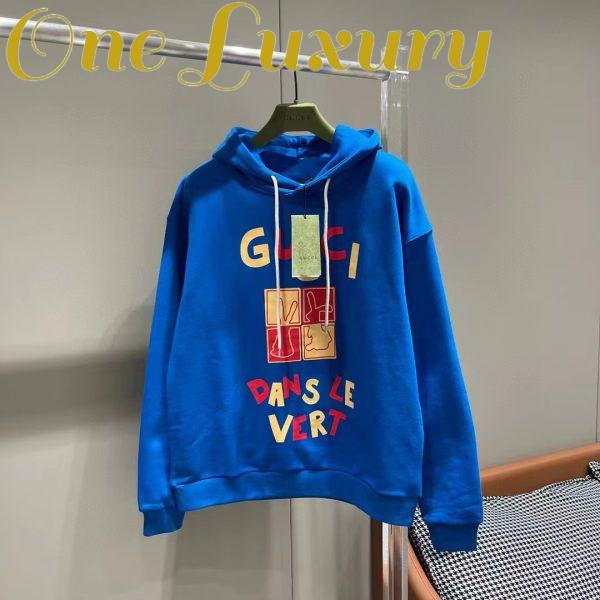 Replica Gucci Men GG Cotton Jersey Sweatshirt Turquoise Felted Cotton Jersey Long Sleeves 3