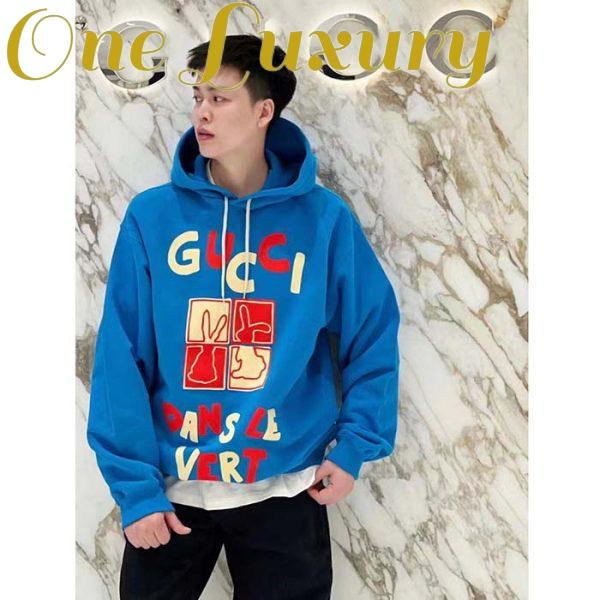 Replica Gucci Men GG Cotton Jersey Sweatshirt Turquoise Felted Cotton Jersey Long Sleeves 10