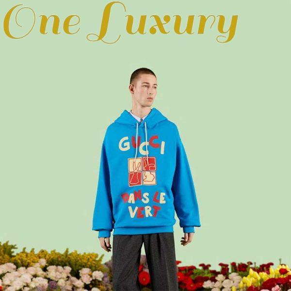 Replica Gucci Men GG Cotton Jersey Sweatshirt Turquoise Felted Cotton Jersey Long Sleeves 12