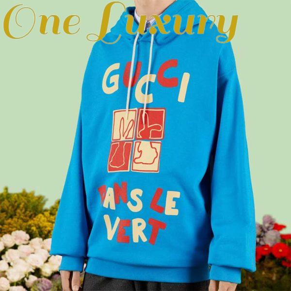 Replica Gucci Men GG Cotton Jersey Sweatshirt Turquoise Felted Cotton Jersey Long Sleeves 14