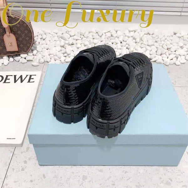 Replica Prada Women Double Wheel Sequin Sneakers-Black 7