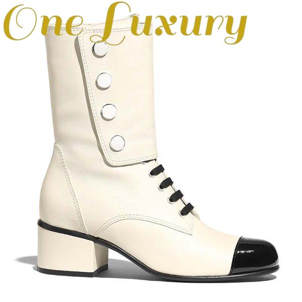 Replica Chanel Women Ankle Boots Calfskin & Patent Calfskin 4.6 cm Heel-Beige