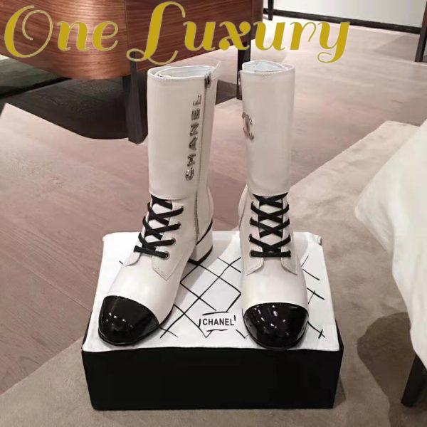 Replica Chanel Women Ankle Boots Calfskin & Patent Calfskin 4.6 cm Heel-Beige 4