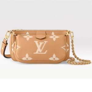 Replica Louis Vuitton LV Women Multi Pochette Accessoires Beige Monogram Empreinte Embossed Grained Cowhide