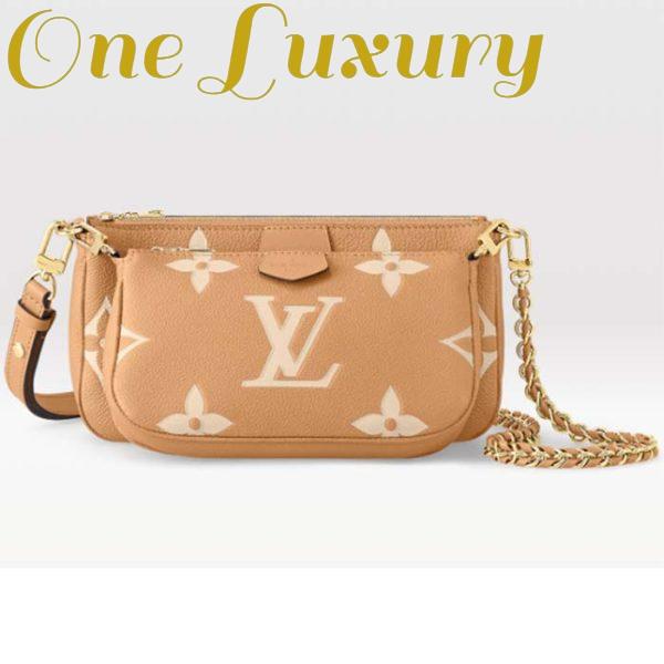 Replica Louis Vuitton LV Women Multi Pochette Accessoires Beige Monogram Empreinte Embossed Grained Cowhide