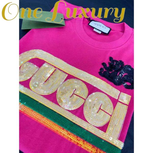 Replica Gucci Men GG Cotton T-Shirt Skunk Embroidery Fuchsia Jersey Crewneck Short Sleeves 6