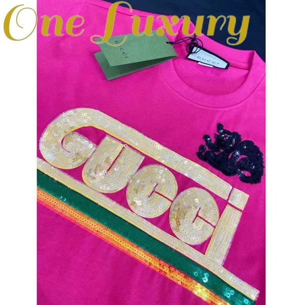 Replica Gucci Men GG Cotton T-Shirt Skunk Embroidery Fuchsia Jersey Crewneck Short Sleeves 8