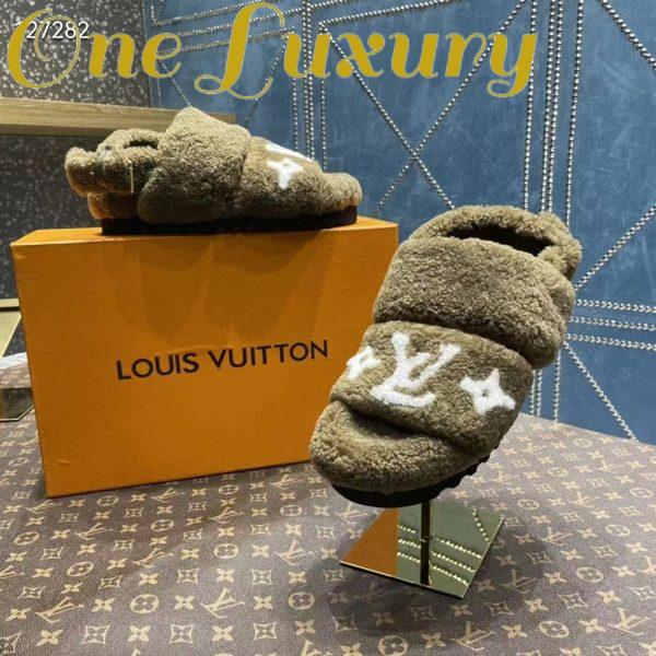 Replica Louis Vuitton LV Unisex Paseo Flat Comfort Mule Dark Green Shearling Monogram Flowers 7