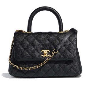Replica Chanel Women Small Flap Bag with Top Handle Grained Calfskin-Black