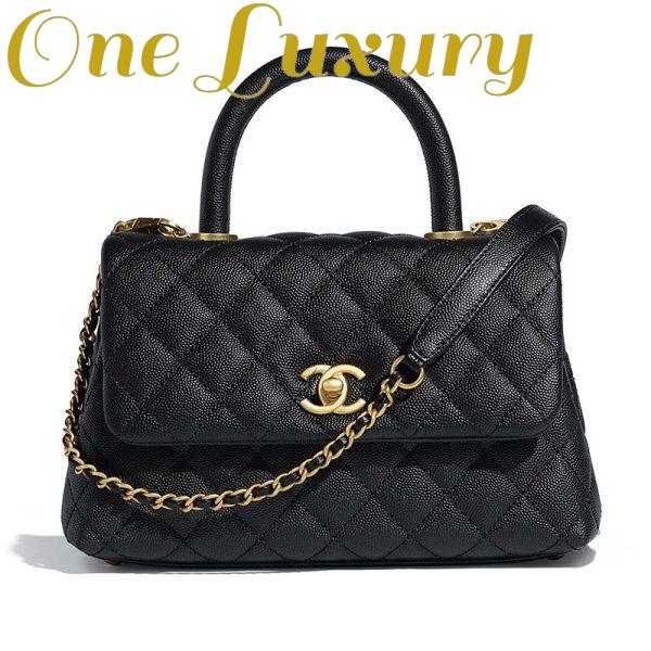 Replica Chanel Women Small Flap Bag with Top Handle Grained Calfskin-Black