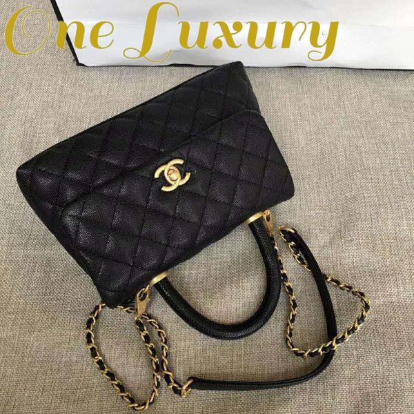 Replica Chanel Women Small Flap Bag with Top Handle Grained Calfskin-Black 4