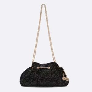 Replica Dior Women CD Dream Bucket Bag Black Cannage Cotton Bead Embroidery