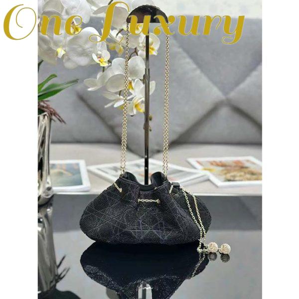 Replica Dior Women CD Dream Bucket Bag Black Cannage Cotton Bead Embroidery 2