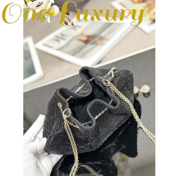 Replica Dior Women CD Dream Bucket Bag Black Cannage Cotton Bead Embroidery 7