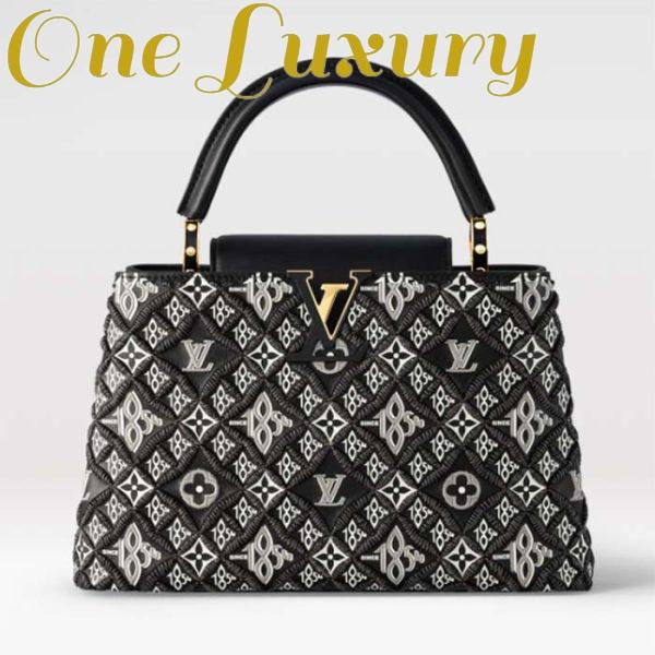Replica Louis Vuitton Women LV Since 1854 Capucines MM Gray Embroidered Calfskin Cowhide