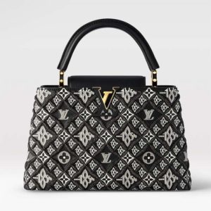 Replica Louis Vuitton Women LV Since 1854 Capucines MM Gray Embroidered Calfskin Cowhide 2
