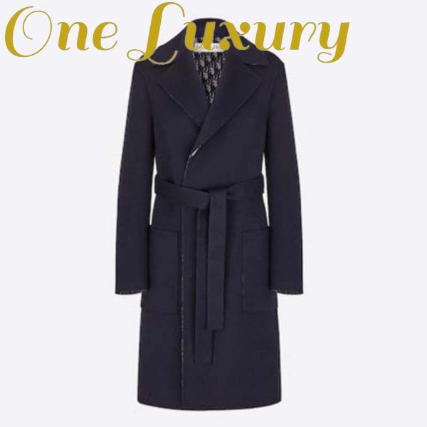Replica Dior CD Women Coat Navy Blue Double-Sided Wool Silk