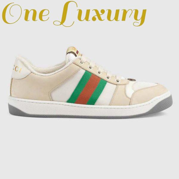 Replica Gucci GG Unisex Screener Leather Sneaker Off-White Leather White Nylon