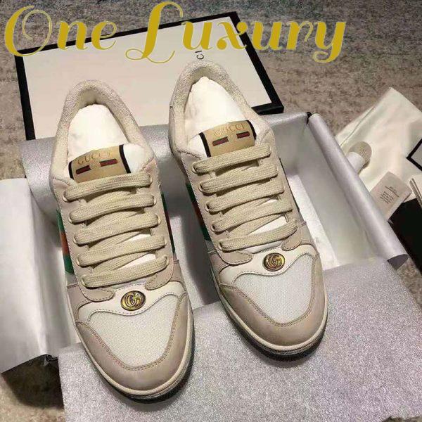 Replica Gucci GG Unisex Screener Leather Sneaker Off-White Leather White Nylon 4