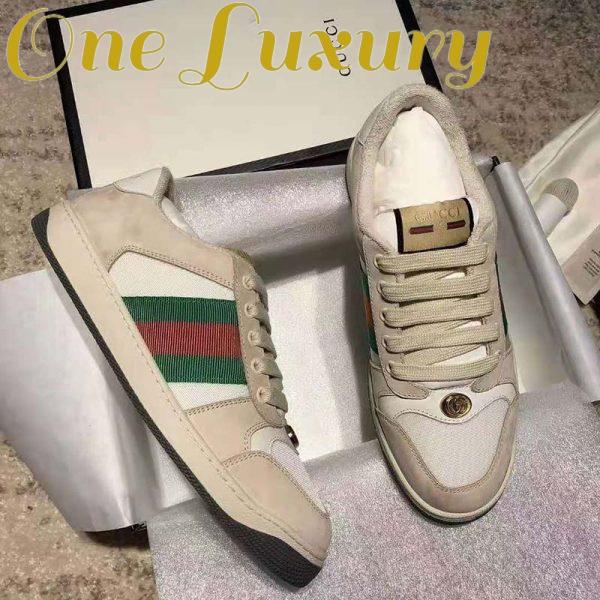 Replica Gucci GG Unisex Screener Leather Sneaker Off-White Leather White Nylon 5