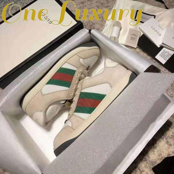 Replica Gucci GG Unisex Screener Leather Sneaker Off-White Leather White Nylon 7