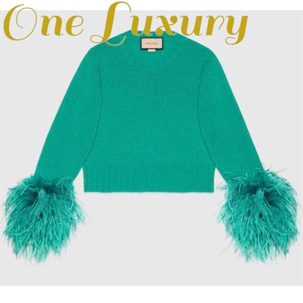 Replica Gucci GG Women Detachable Feathers Wool Sweater Double G Embroidery Crewneck