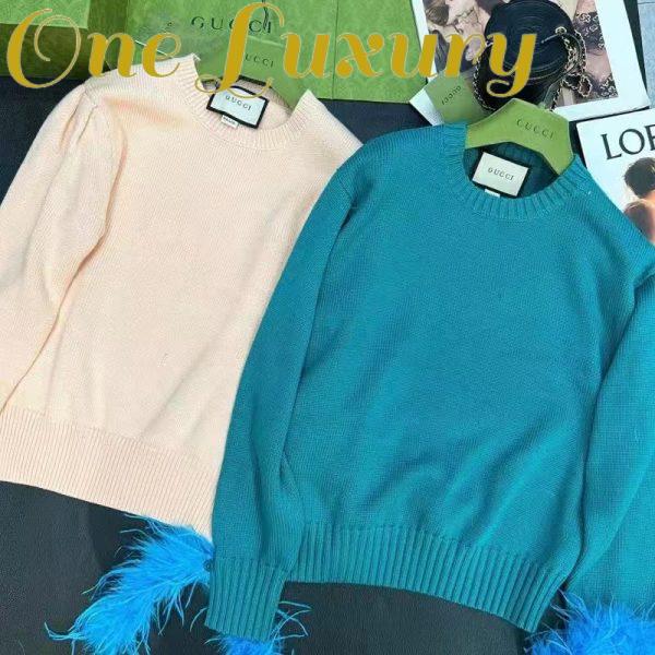 Replica Gucci GG Women Detachable Feathers Wool Sweater Double G Embroidery Crewneck 4