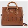 Replica Gucci Women GG Diana Small Tote Bag Brown Leather Double G