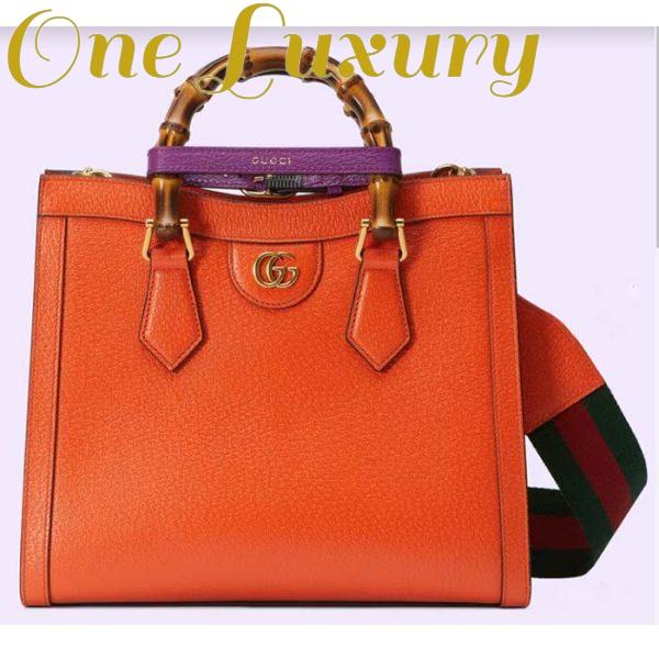 Replica Gucci Women GG Diana Small Tote Bag Orange Leather Double G