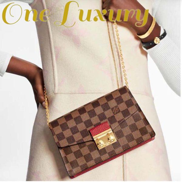 Replica Louis Vuitton LV Women Croisette Chain Wallet Scarlet Red Damier Ebene Coated Canvas 16