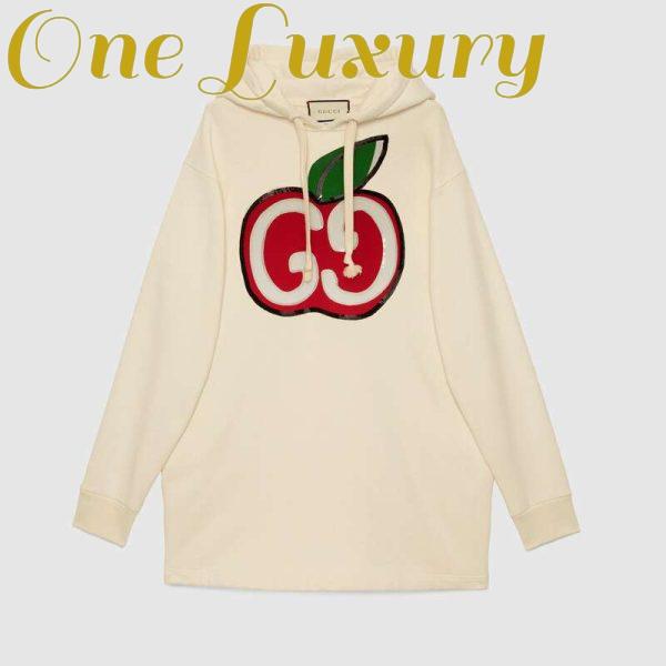 Replica Gucci Women Hooded Dress with GG Apple Print White Organic Cotton Jersey 2