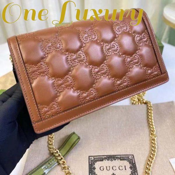 Replica Gucci Women GG Matelassé Chain Wallet Brown Leather Double G Chain Strap 4