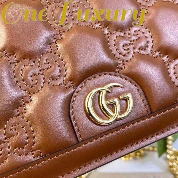 Replica Gucci Women GG Matelassé Chain Wallet Brown Leather Double G Chain Strap 8