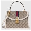 Replica Gucci Women Ophidia Small Top Handle Bag with Web Beige GG Supreme Canvas 12