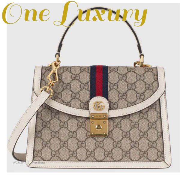 Replica Gucci Women Ophidia Small Top Handle Bag Beige Ebony GG Supreme Canvas