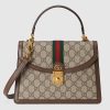 Replica Gucci Women Ophidia Small Top Handle Bag Beige Ebony GG Supreme Canvas 11