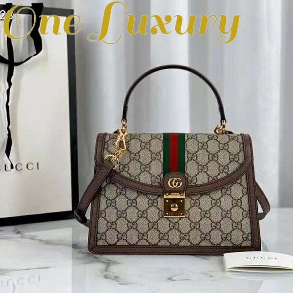 Replica Gucci Women Ophidia Small Top Handle Bag with Web Beige GG Supreme Canvas 2