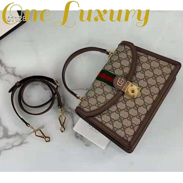 Replica Gucci Women Ophidia Small Top Handle Bag with Web Beige GG Supreme Canvas 3