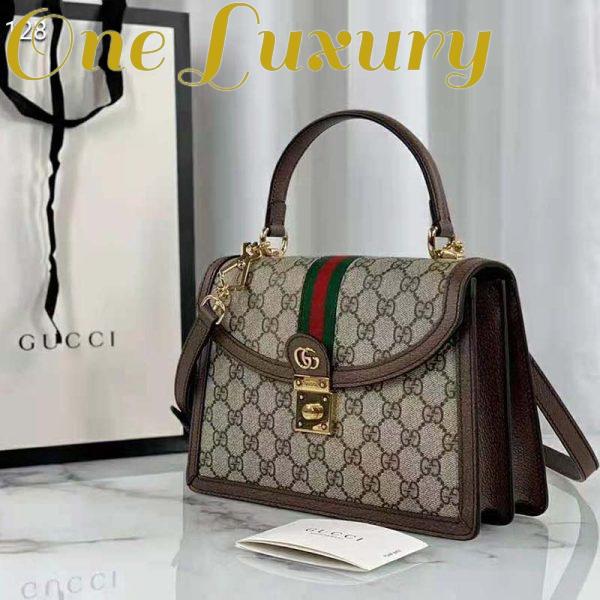 Replica Gucci Women Ophidia Small Top Handle Bag with Web Beige GG Supreme Canvas 4