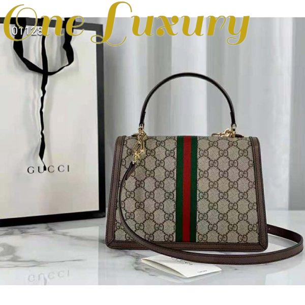 Replica Gucci Women Ophidia Small Top Handle Bag with Web Beige GG Supreme Canvas 5