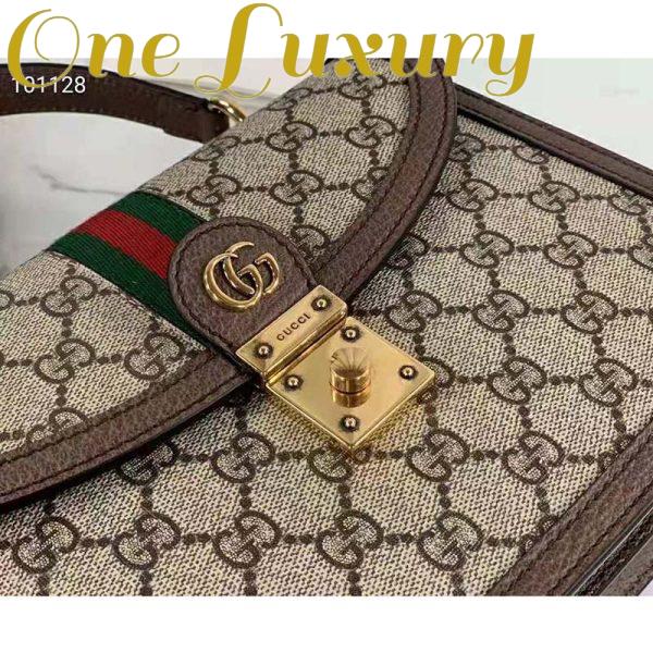 Replica Gucci Women Ophidia Small Top Handle Bag with Web Beige GG Supreme Canvas 9