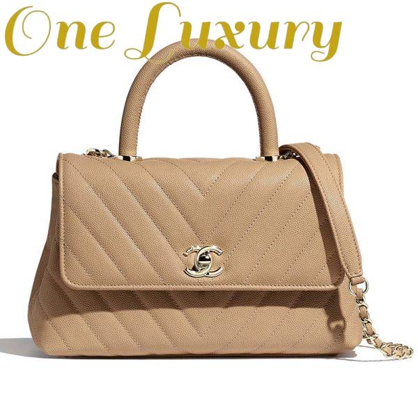 Replica Chanel Women Small Flap Bag with Top Handle Grained Calfskin-Beige