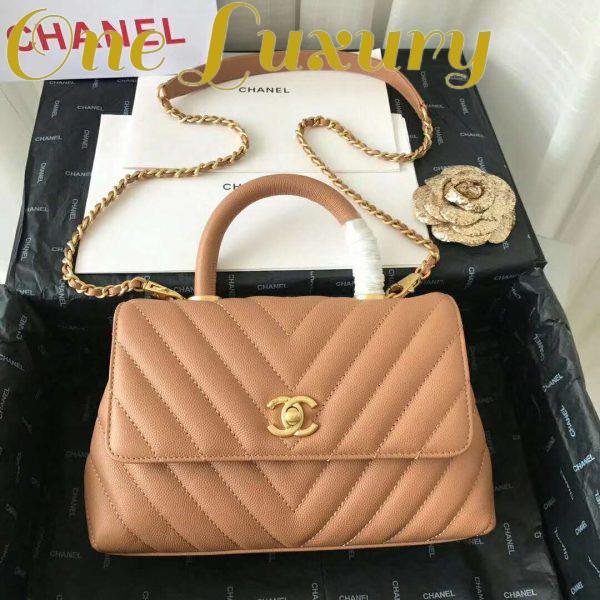 Replica Chanel Women Small Flap Bag with Top Handle Grained Calfskin-Beige 3