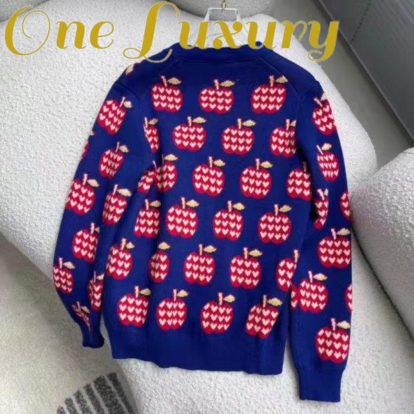 Replica Gucci Men GG Les Pommes Cotton Cardigan Dark Blue Red Apple Knit Cotton Jacquard 4