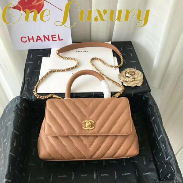 Replica Chanel Women Small Flap Bag with Top Handle Grained Calfskin-Beige 4