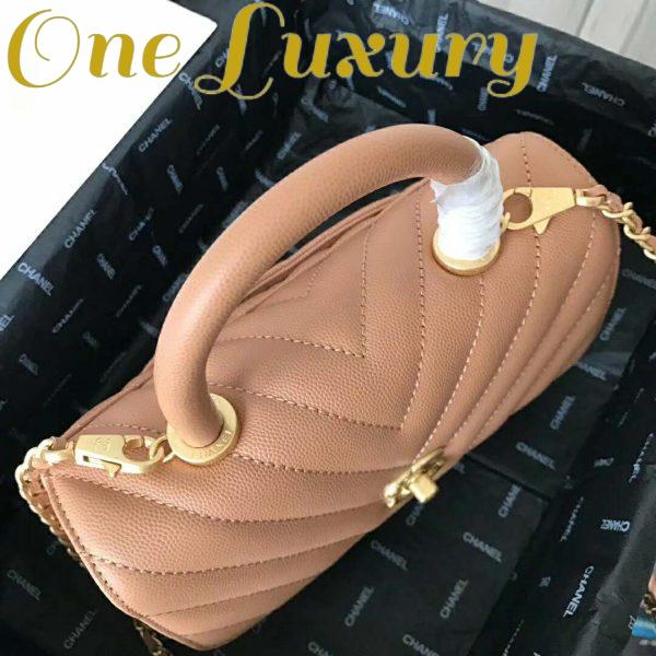 Replica Chanel Women Small Flap Bag with Top Handle Grained Calfskin-Beige 7
